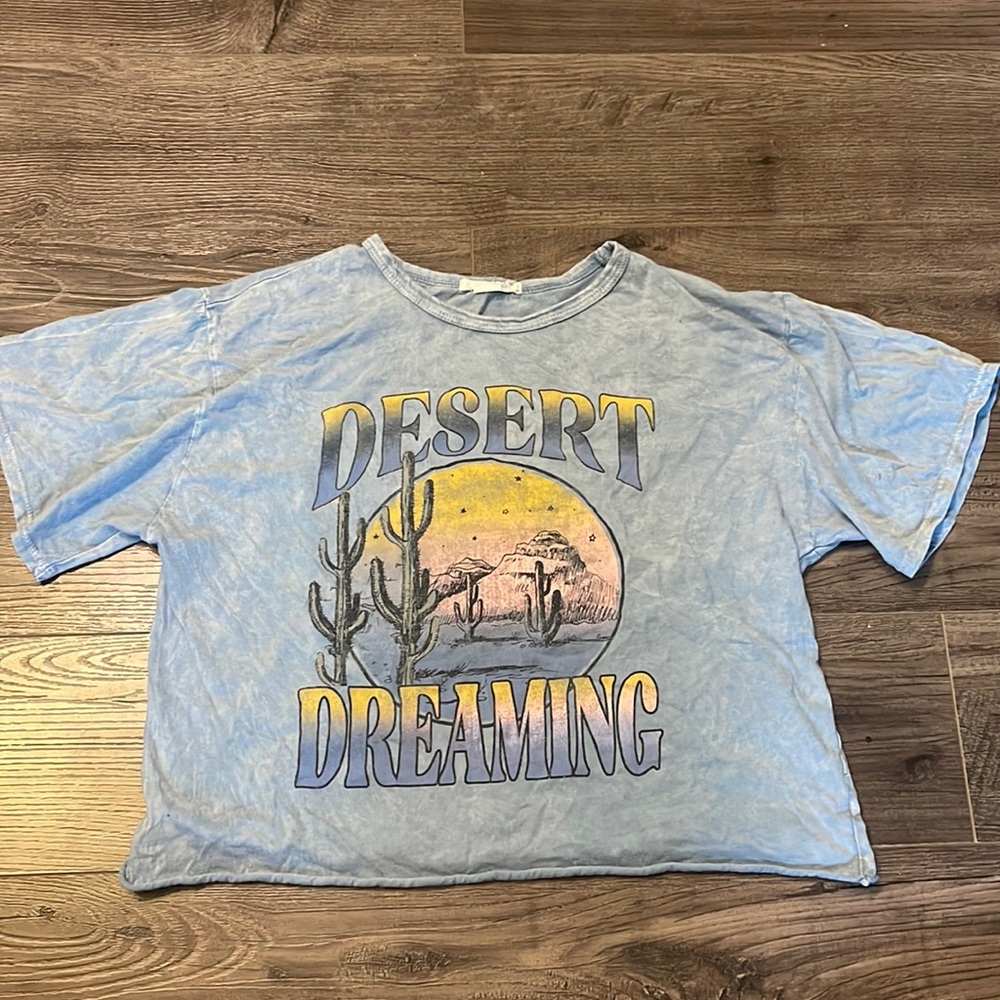 Blue, yellow, pink and black desert dreaming medium tank top